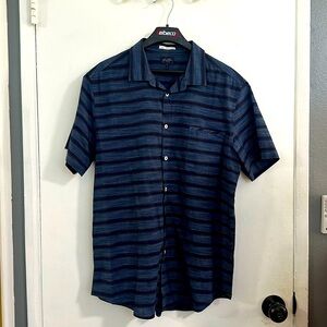 Good Man Brand Navy Striped Short Sleeve Button Down Shirt